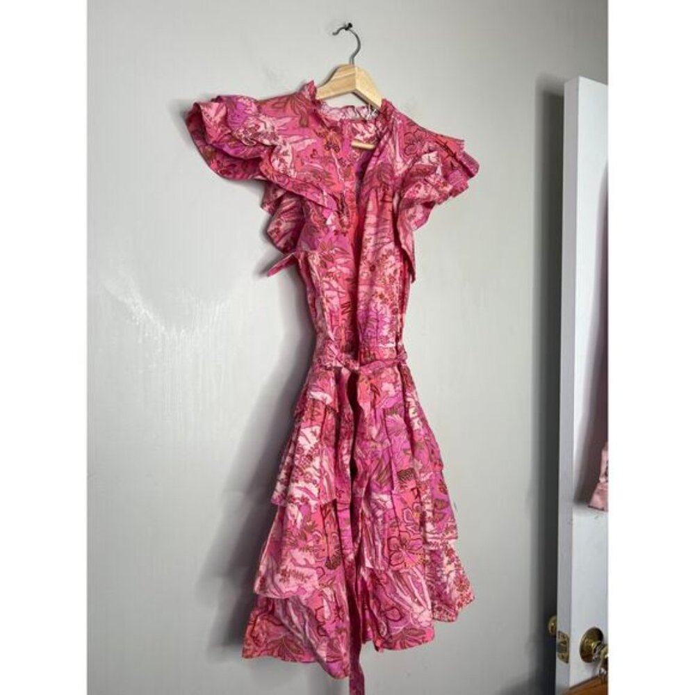NWT Ulla Johnson Lulua Tiered Ruffled Mini Dress Women's Camellia Size: 8 - Picture 3 of 7